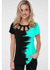 Short Sleeve Contrast Cage Neck T Shirt