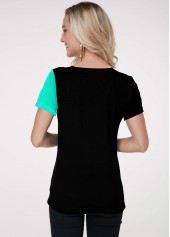 Short Sleeve Contrast Cage Neck T Shirt