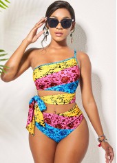 Printed Rainbow Color Tie Side Bikini Set