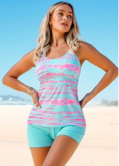 Color Block Striped Print Spaghetti Strap Tankini Set