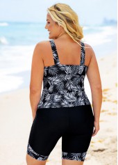 Wide Strap Plus Size Leaf Print Tankini Set