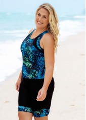 Leaf Print Plus Size High Waisted Tankini Set