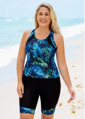 Leaf Print Plus Size High Waisted Tankini Set