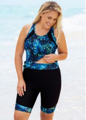Leaf Print Plus Size High Waisted Tankini Set