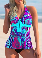 Halter Paisley Print Bowknot Tankini Set