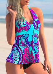Halter Paisley Print Bowknot Tankini Set