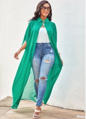 Three Quarters Sleeve Solid Turndown Collar Blouse