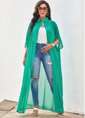 Three Quarters Sleeve Solid Turndown Collar Blouse