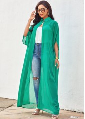 Three Quarters Sleeve Solid Turndown Collar Blouse