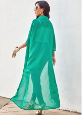 Three Quarters Sleeve Solid Turndown Collar Blouse