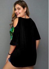 Cold Shoulder Plus Size Psychedelic Print T Shirt