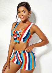 Bowknot Rainbow Stripe High Waisted Bikini Set