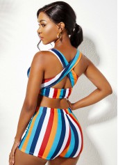 Bowknot Rainbow Stripe High Waisted Bikini Set