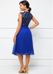 Flounce Cap Sleeve Lace Stitching Dress