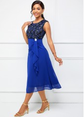Flounce Cap Sleeve Lace Stitching Dress