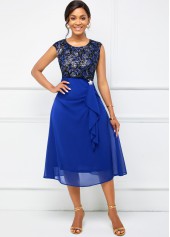 Flounce Cap Sleeve Lace Stitching Dress