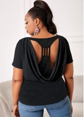 Pierced Plus Size Lace Stitching T Shirt