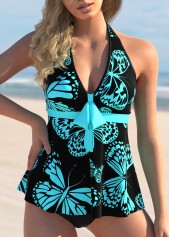 Bowknot Butterfly Print Halter Tankini Set