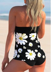 Halter Daisy Print Bowknot Tankini Set