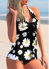 Halter Daisy Print Bowknot Tankini Set