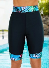 Contrast Leaf Print High Waisted Swimwear Shorts