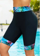 Contrast Leaf Print High Waisted Swimwear Shorts