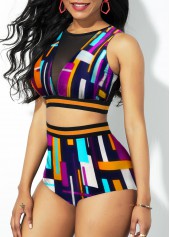 Striped Colorful High Waisted Bikini Set