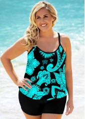 Paisley Print Cyan Plus Size Tankini Set