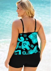 Paisley Print Cyan Plus Size Tankini Set