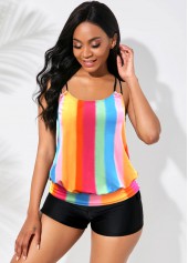 Rainbow Stripe Double Straps Tankini Set 