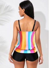 Rainbow Stripe Double Straps Tankini Set 