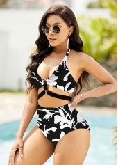 High Waisted Floral Print Halter Bikini Set 