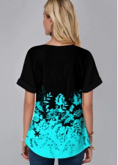 Ombre Floral Print Split Neck Blouse