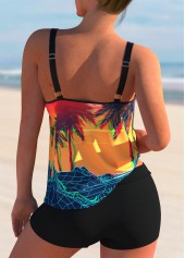 Spaghetti Strap Scape Print Colorful Tankini Set 