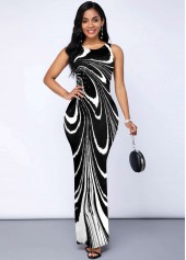 Side Slit Printed Round Neck Dress 