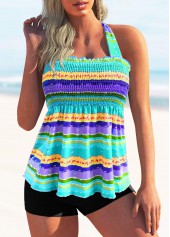 Smocked Tie Back Rainbow Stripe Tankini Set