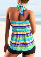 Smocked Tie Back Rainbow Stripe Tankini Set