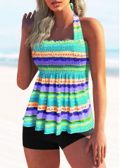Smocked Tie Back Rainbow Stripe Tankini Set