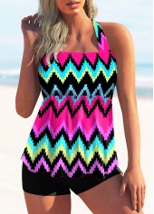 Halter Rainbow Stripe Tie Back Tankini Set