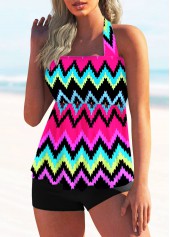 Halter Rainbow Stripe Tie Back Tankini Set