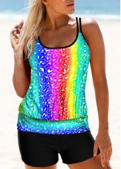 Colorful Printed Double Straps Tankini Set 
