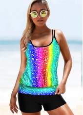 Colorful Printed Double Straps Tankini Set 