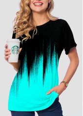 Round Neck Ombre Short Sleeve T Shirt