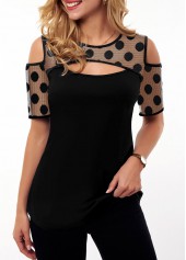 Short Sleeve Polka Dot Cold Shoulder T Shirt