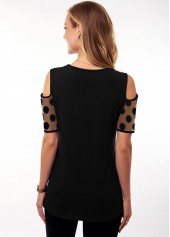 Short Sleeve Polka Dot Cold Shoulder T Shirt