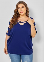 Cross Strap Plus Size Ladder Cutout T Shirt