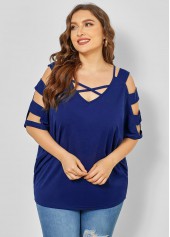 Cross Strap Plus Size Ladder Cutout T Shirt