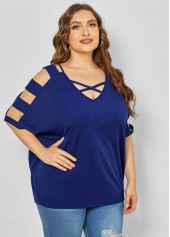 Cross Strap Plus Size Ladder Cutout T Shirt