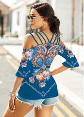 Paisley Print Spaghetti Strap 3/4 Sleeve T Shirt