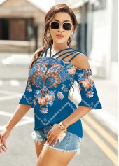 Paisley Print Spaghetti Strap 3/4 Sleeve T Shirt